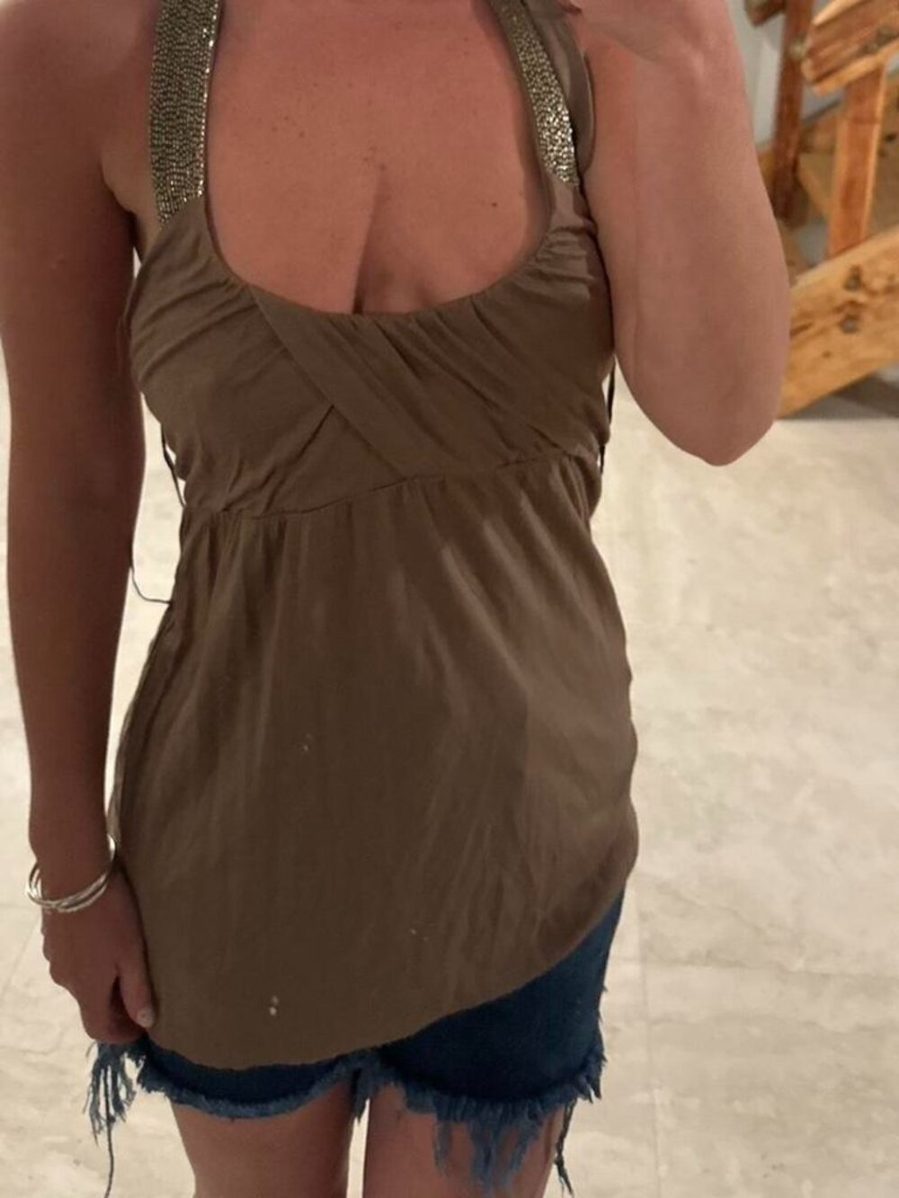 Guess jeans Brown tank top with silver straps tank size M